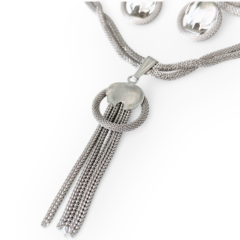 Vintage Continental Silver-tone Mesh Jewelry Set Necklace Earrings Pairs Lot - Picture 5 of 9